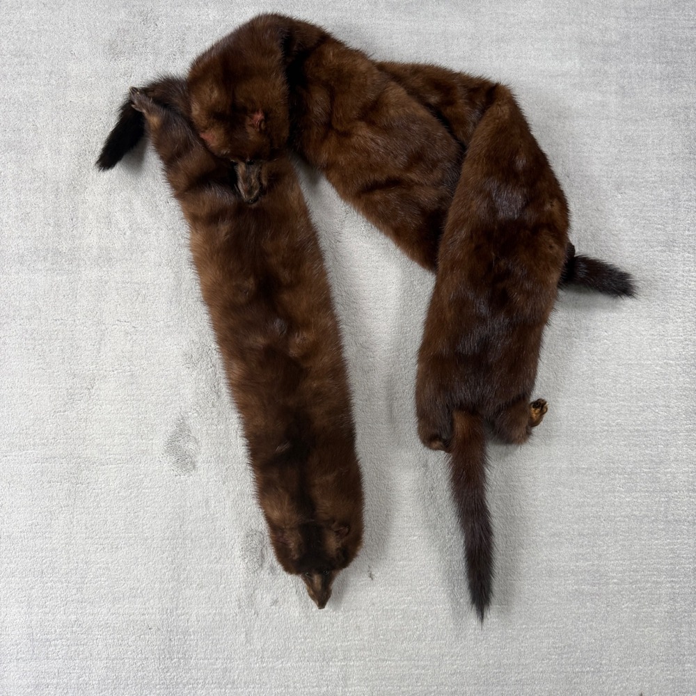 Vintage 1970s Mink Fur Stole Women Brown 3 Pelt Wrap Scarf Vintage Glamour